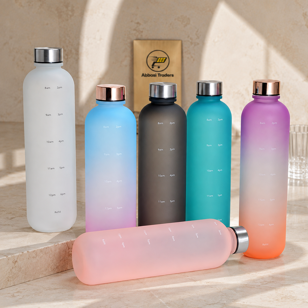Frosted Water Bottle with Time Marker 1000ml