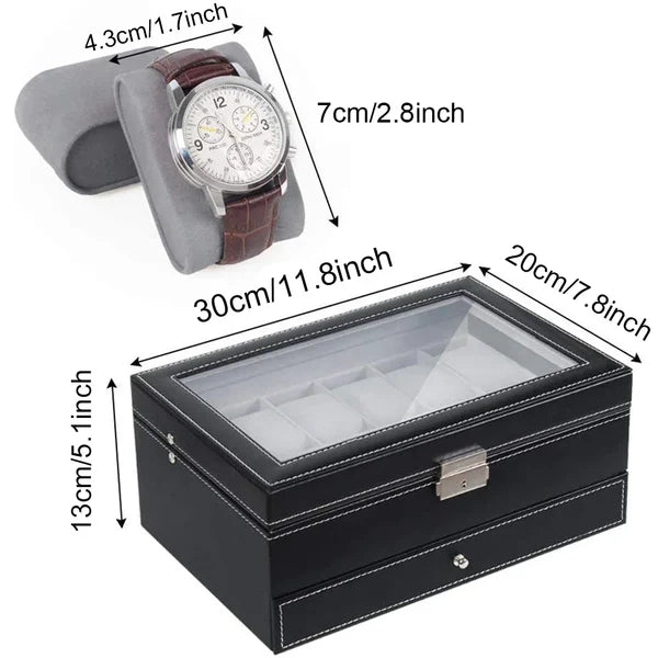 12 Slot Watches With Draw Double layer Jewellery Organizer