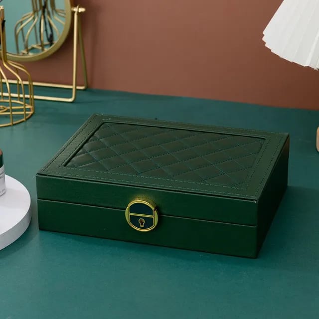 Faux Leather Jewelry Organizer Box Modern Quadrilateral Design for Earrings, , Rings, Necklaces & Bracelets, Multi-Compartment