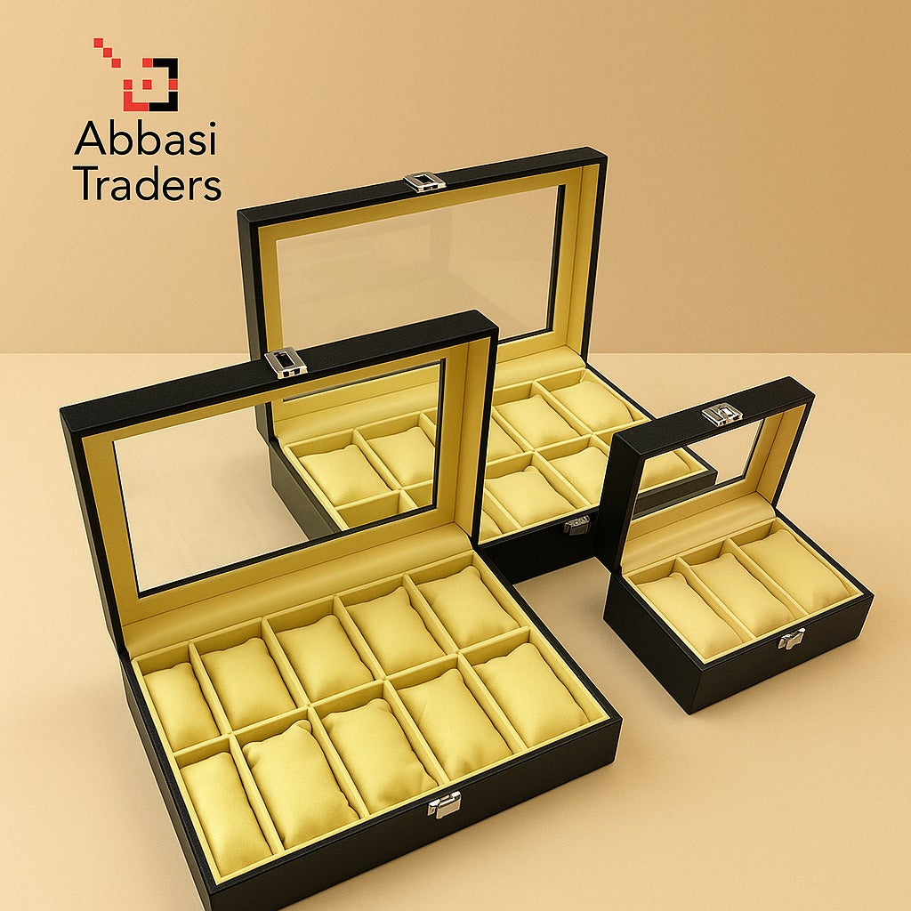 Watch Box Storage Case Organizer Smart Watches Box Black With Glass cuba  Top 3 Slot, 6 slot , 10 slot , 12 Slot Available
