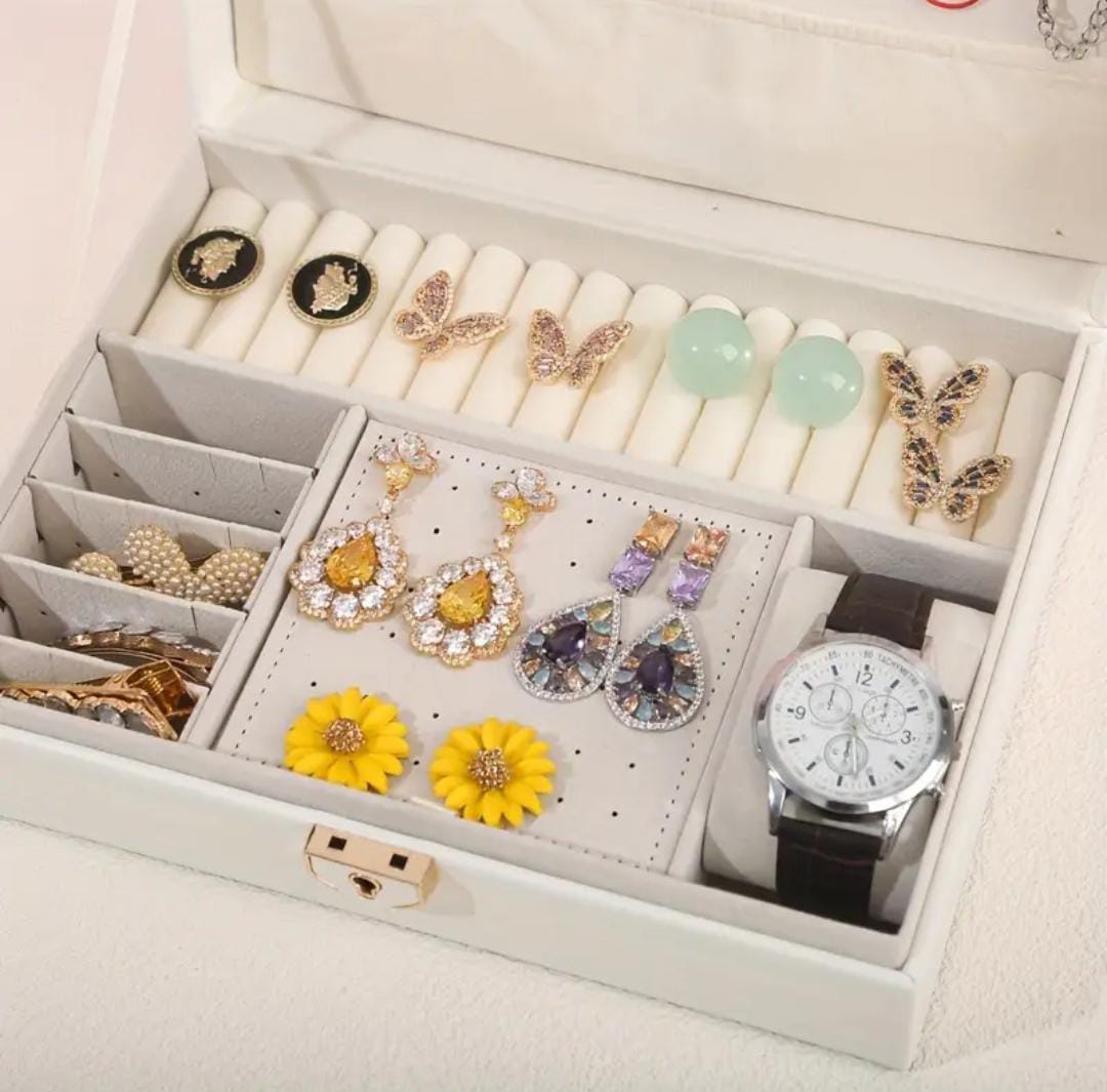 Faux Leather Jewelry Organizer Box Modern Quadrilateral Design for Earrings, , Rings, Necklaces & Bracelets, Multi-Compartment