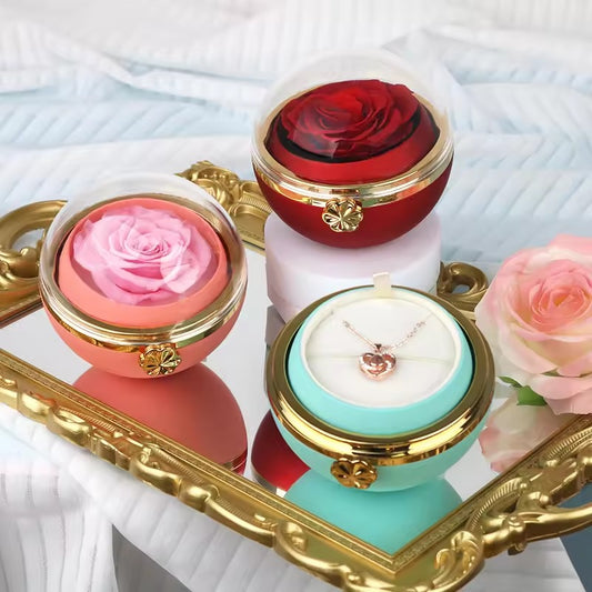 Rotating Rose Necklace or Ring Jewelry Storage Box (Necklace and Ring Not included)