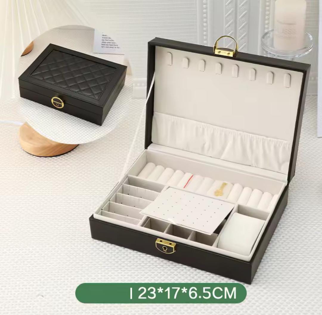 Faux Leather Jewelry Organizer Box Modern Quadrilateral Design for Earrings, , Rings, Necklaces & Bracelets, Multi-Compartment
