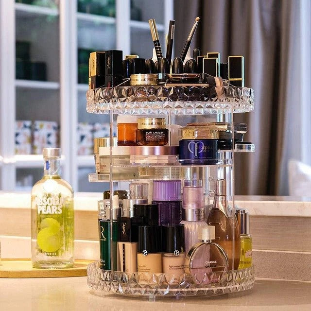 360 Degree Rotating Cosmetic Storage Box Makeup Organizer Cosmetics Storage Rack Fashion Beauty Crystal helf Display Stand