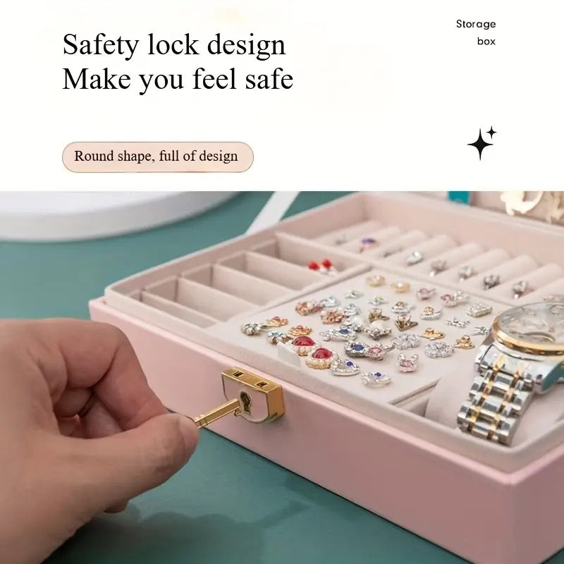 Faux Leather Jewelry Organizer Box Modern Quadrilateral Design for Earrings, , Rings, Necklaces & Bracelets, Multi-Compartment