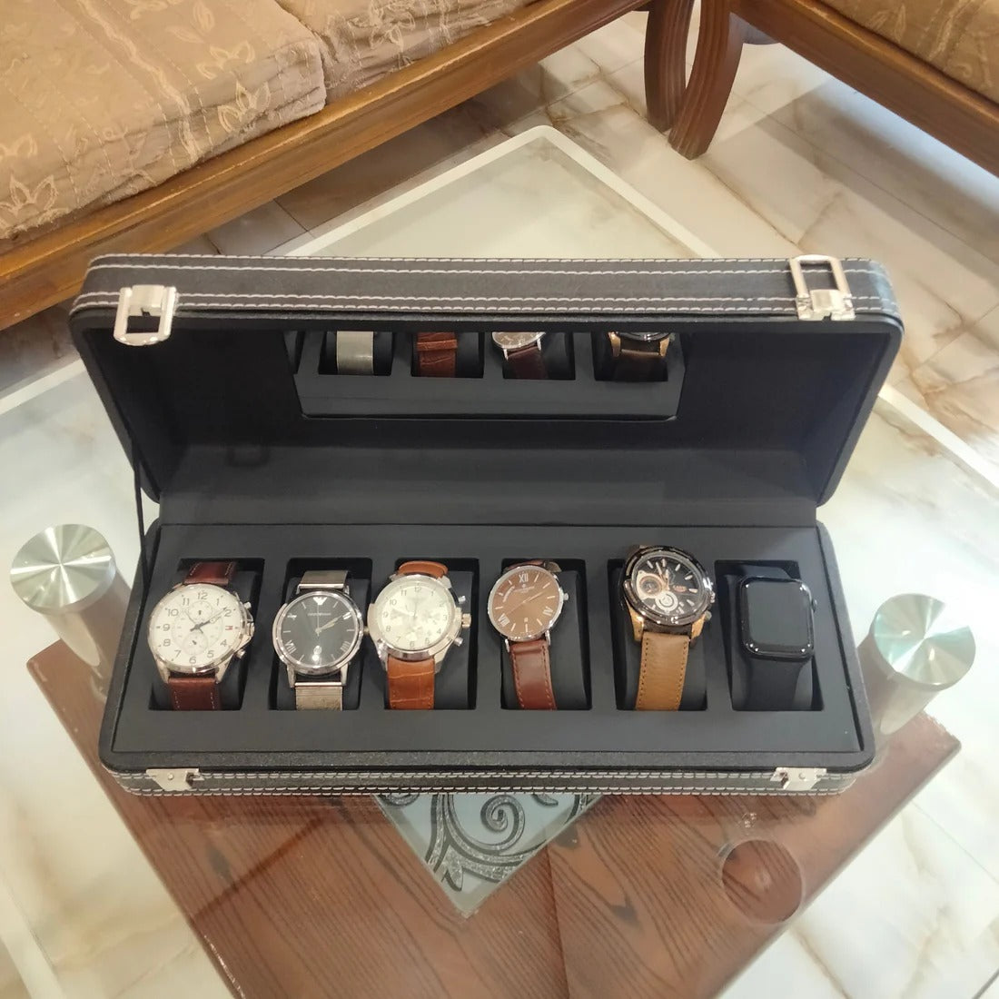 Premium Quality Full Black Pu Leather Watch Box  & Watch Organizer Many Variant 6 Slot ,8 Slot, 12 Slot Available