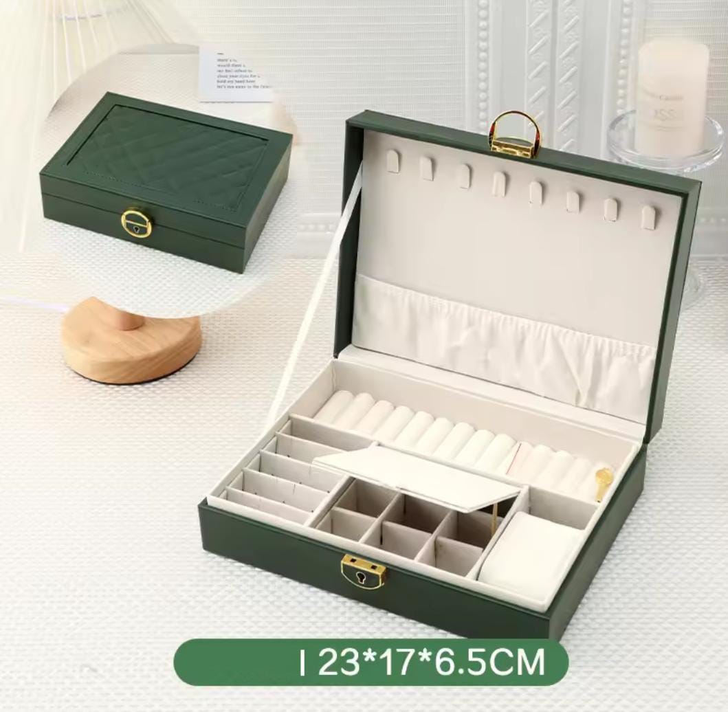 Faux Leather Jewelry Organizer Box Modern Quadrilateral Design for Earrings, , Rings, Necklaces & Bracelets, Multi-Compartment