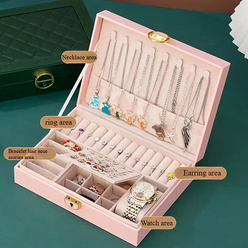 Faux Leather Jewelry Organizer Box Modern Quadrilateral Design for Earrings, , Rings, Necklaces & Bracelets, Multi-Compartment