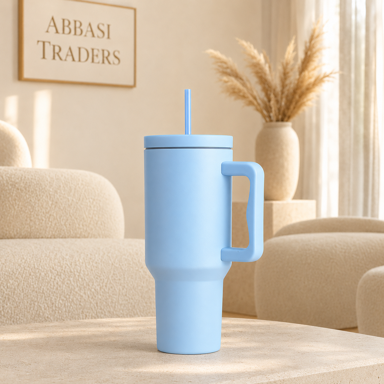 STAINLESS STEEL TUMBLER WITH HANDLE LEAK PROOF INSULATED TRAVEL MUG 40 OZ