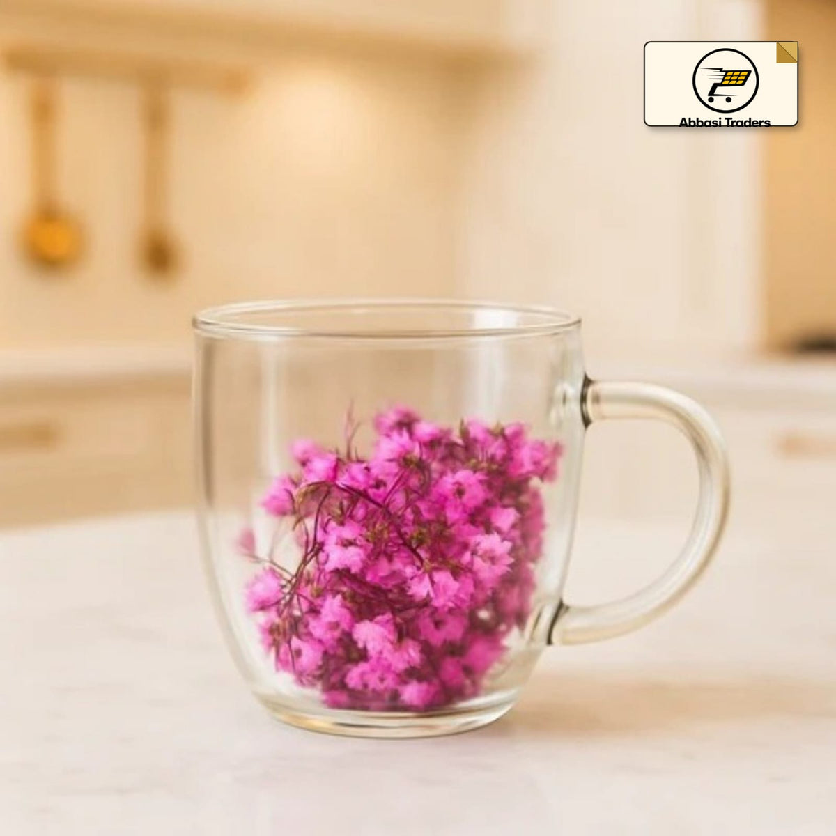 Dried Flower Double Wall Glass Coffee Mug – 250ml
