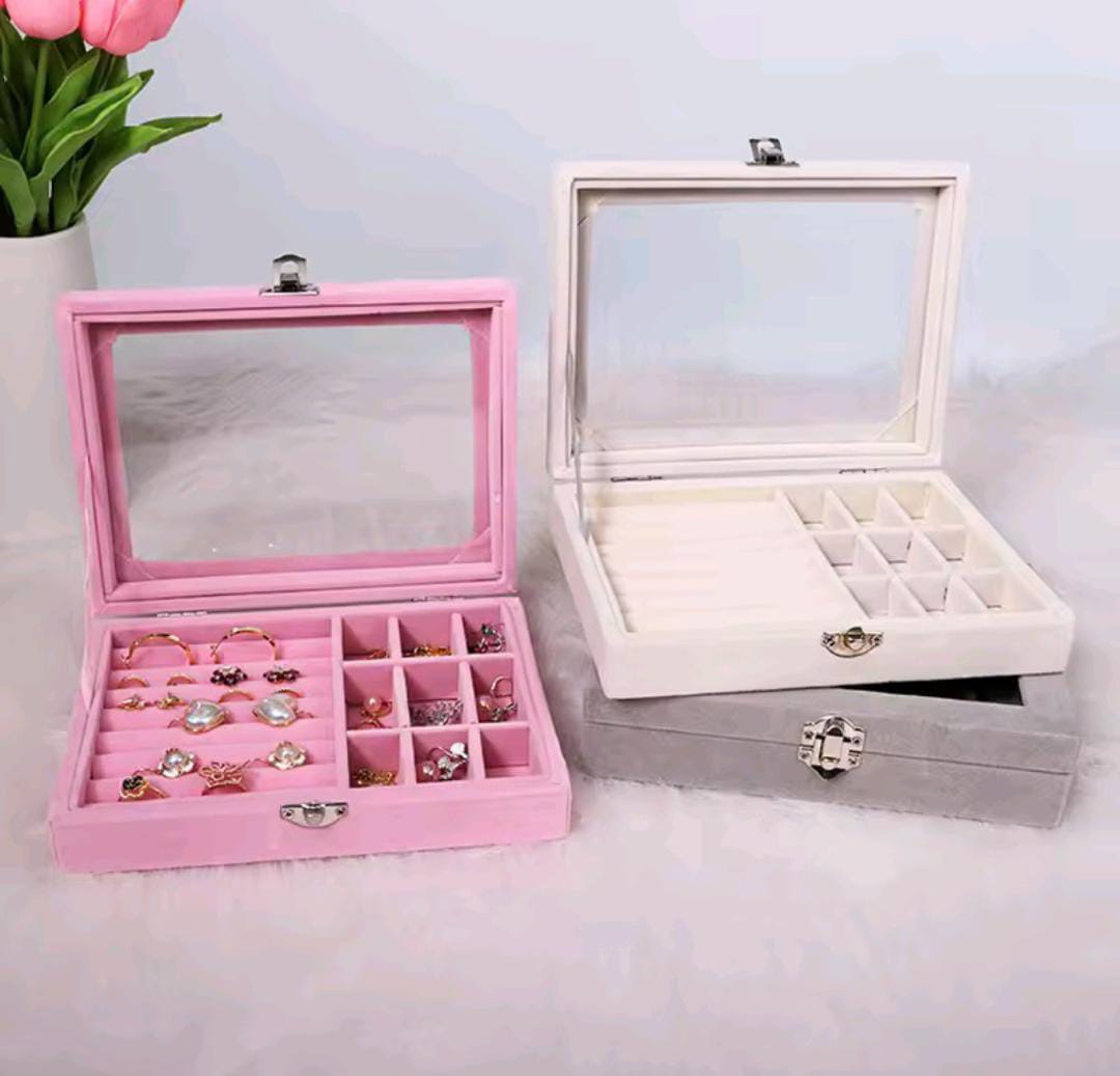 Small Velvet Carrying Case With Cover Jewelry Ring Display Box Tray Holder Storage Box Earrings Ring Bracelet Organizer