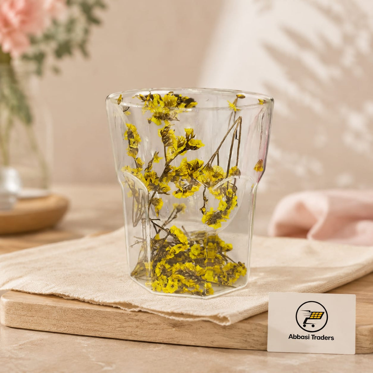 Dried Flower Double Wall Drinking Glass 250 ML