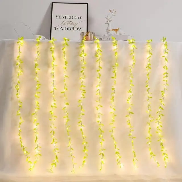 Artificial Vine Leaf Curtain LED String Copper Light, 200 LEDs, 8 Modes, Adjustable Brightness, AC Plug, 3x1m- Ideal for Bedroom, Garden & Birthday Decor (Warm White, 3x1Meter)