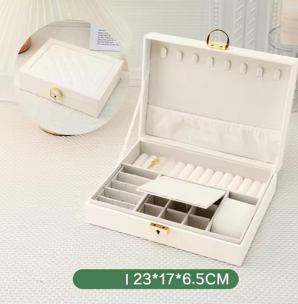 Faux Leather Jewelry Organizer Box Modern Quadrilateral Design for Earrings, , Rings, Necklaces & Bracelets, Multi-Compartment