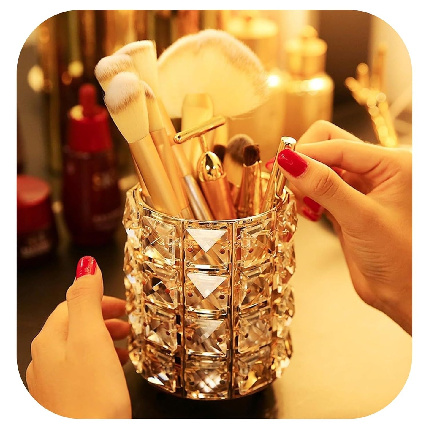 Makeup Brush Holder Gold Bling Crystal Makeup Brush Organizer