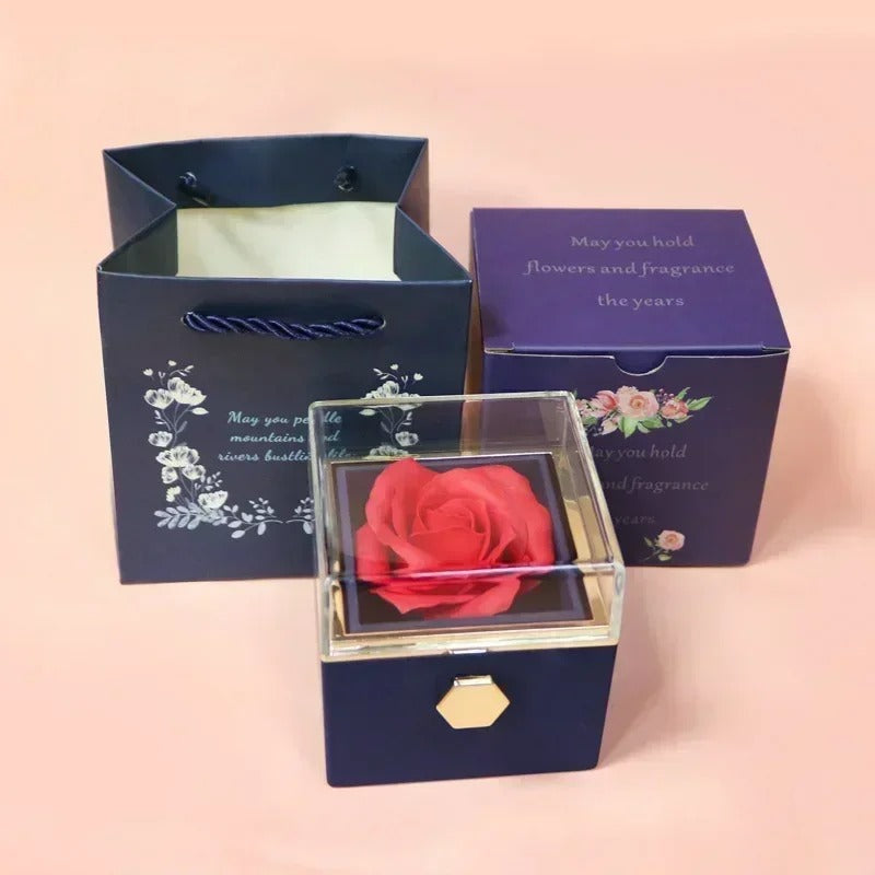 Rotating Rose Flower Jewelry Box Ring Earrings Necklace Storage Boxes Wedding Valentine's Day Gift Boxes for Lovers