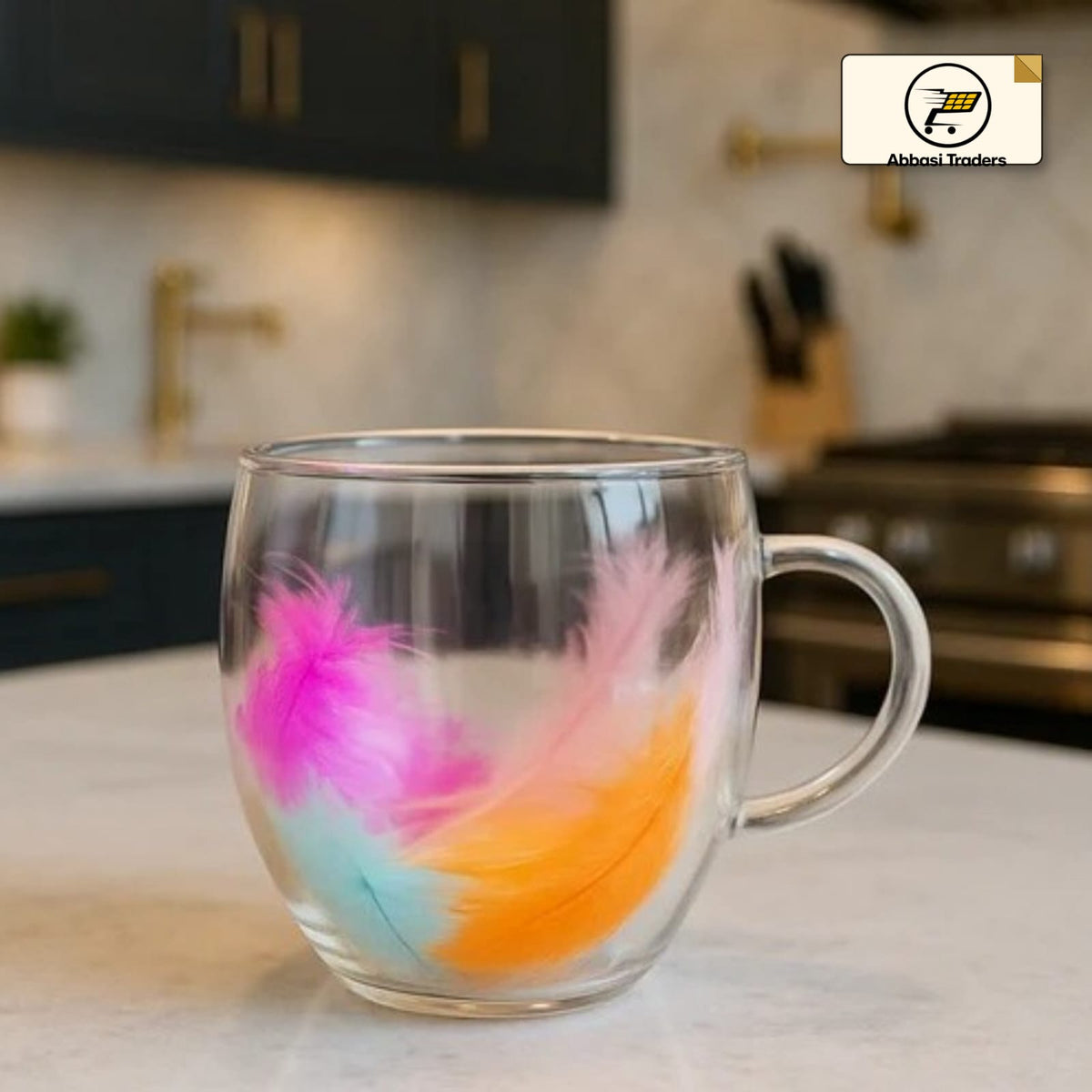 Dried Flower Double Wall Glass Coffee Mug – 250ml