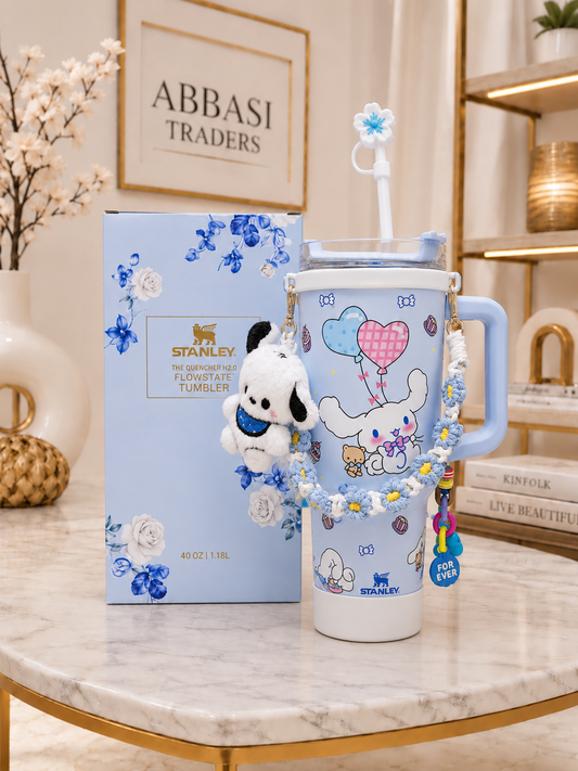 Premium 40oz Stainless Steel Insulated Tumbler with Handle, Straw & Cute Accessories | 1.18L Travel Cup