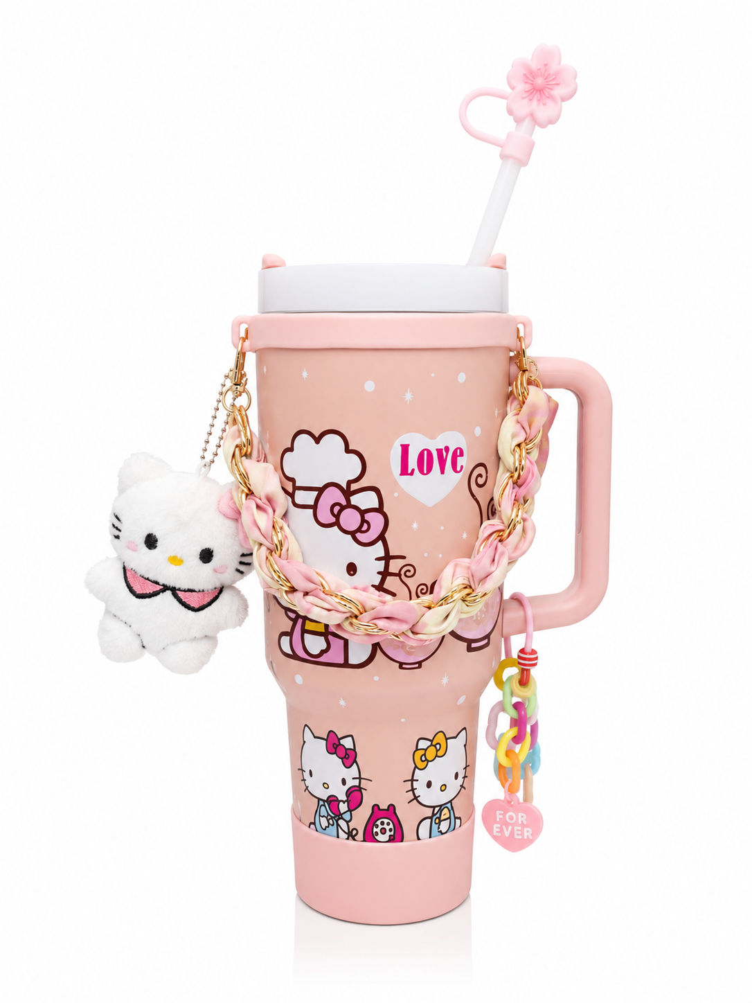 Premium 40oz Stainless Steel Insulated Tumbler with Handle, Straw & Cute Accessories | 1.18L Travel Cup