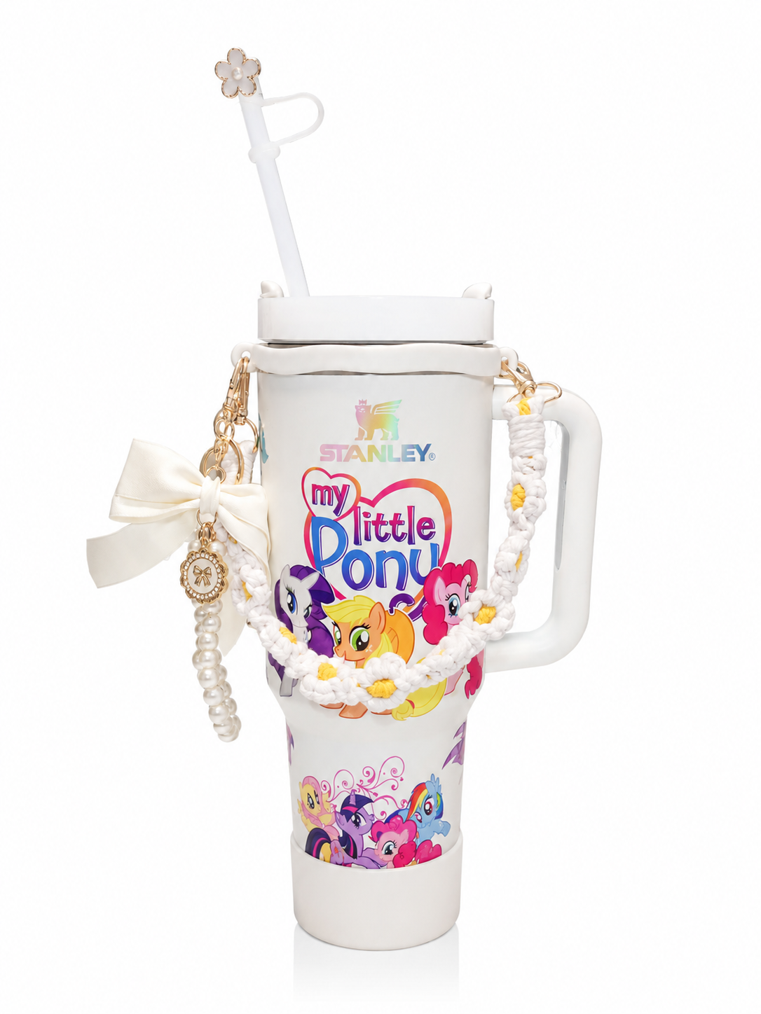 Premium 40oz Stainless Steel Insulated Tumbler with Handle, Straw & Cute Accessories | 1.18L Travel Cup