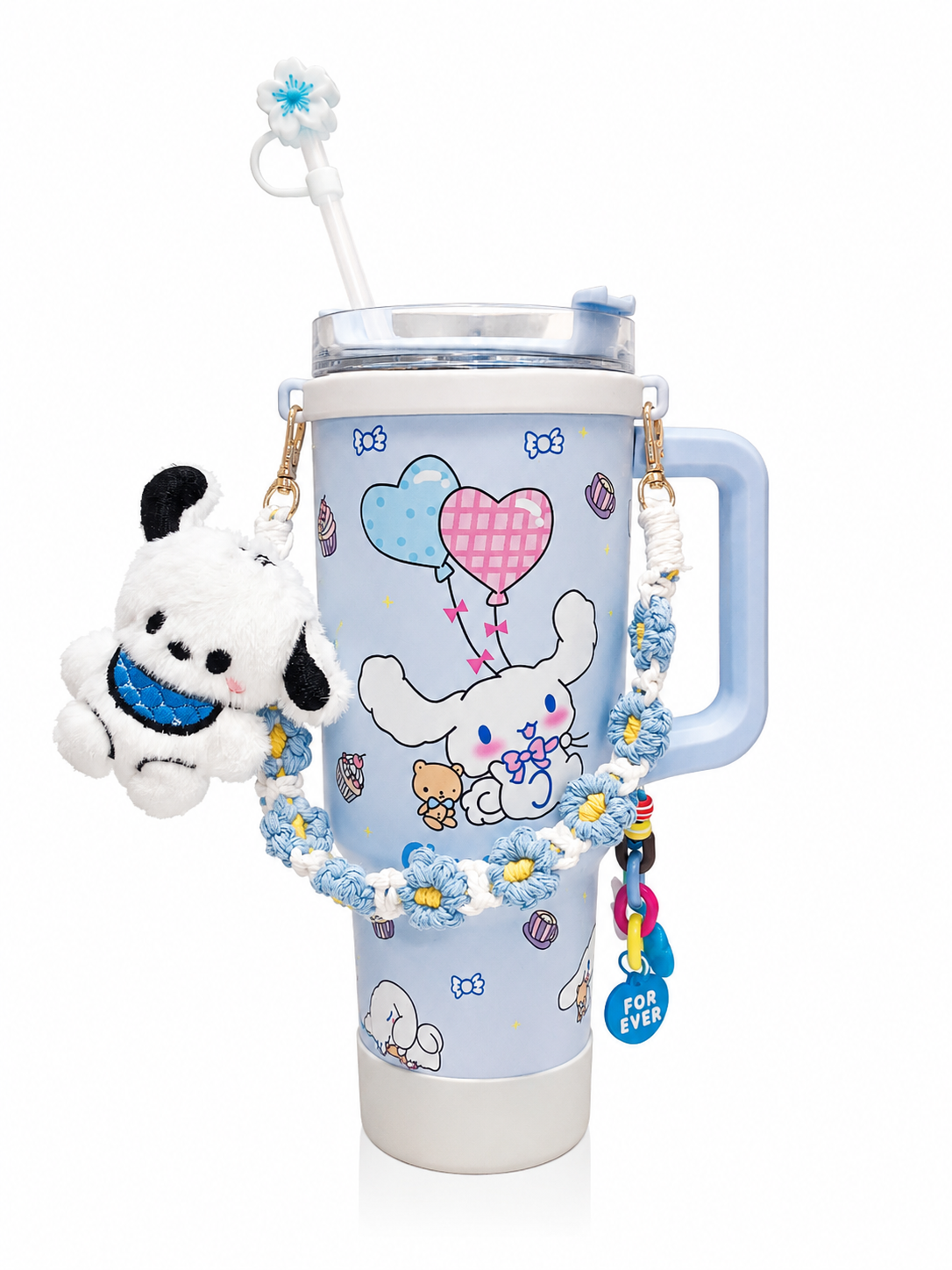 Premium 40oz Stainless Steel Insulated Tumbler with Handle, Straw & Cute Accessories | 1.18L Travel Cup