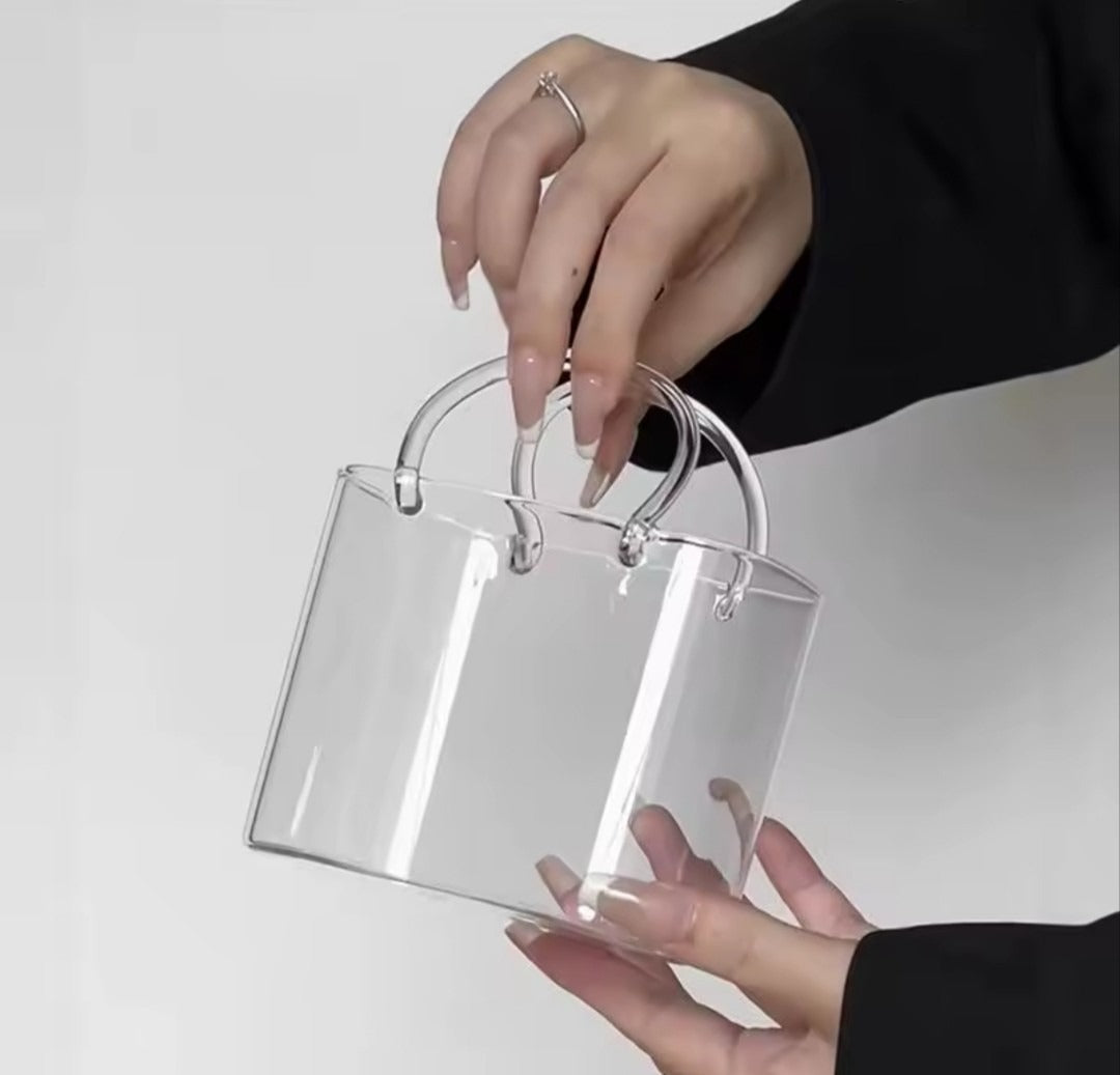 Glass Tumbler with Straw | Handbag Design for Cold Coffee & Juice 800ML