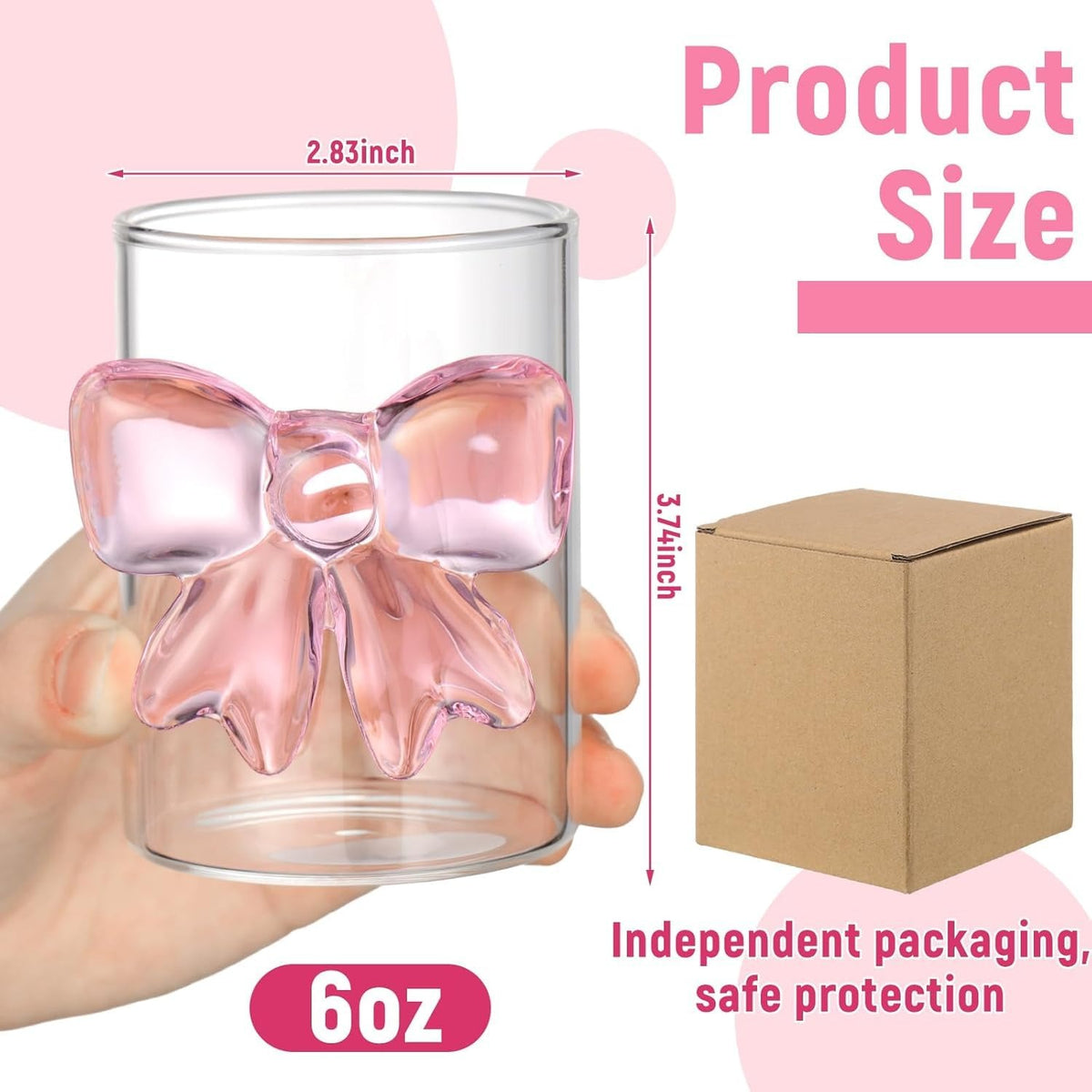 Cute Pink Bow Glass Cup – Coquette Aesthetic Drinking Glass (1 Pc)