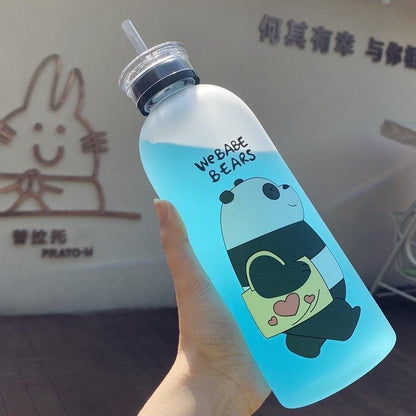 2 IN 1 We Bare Bears Reusable Water Bottle with Straw & 2 Caps 1000ML