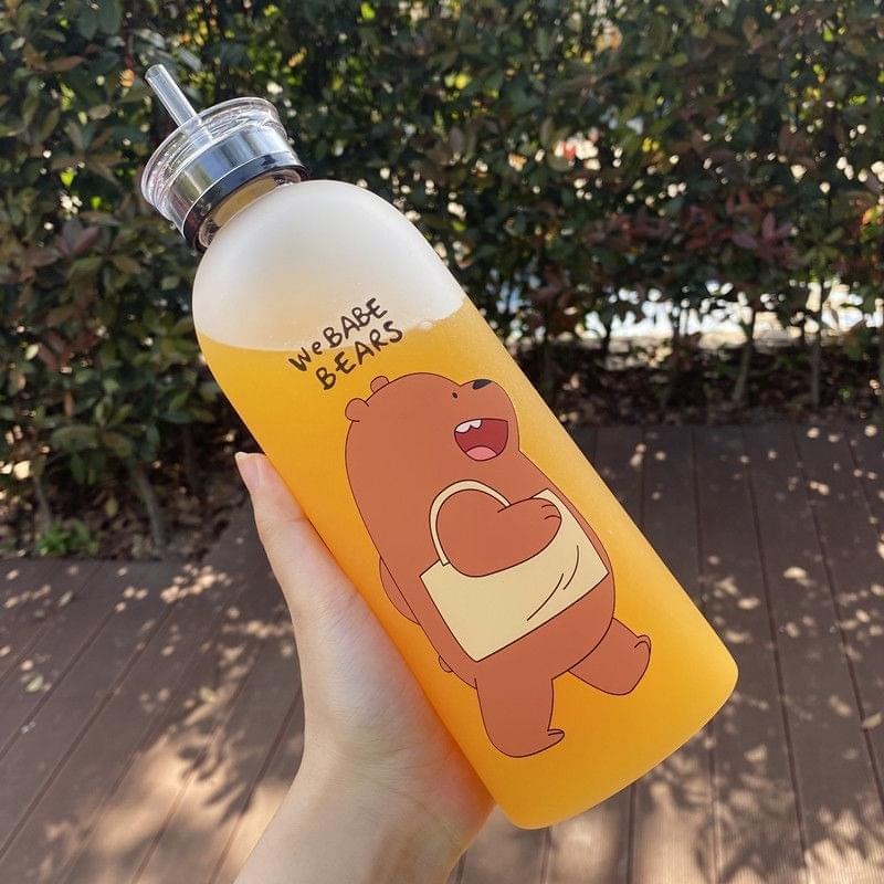 2 IN 1 We Bare Bears Reusable Water Bottle with Straw & 2 Caps 1000ML