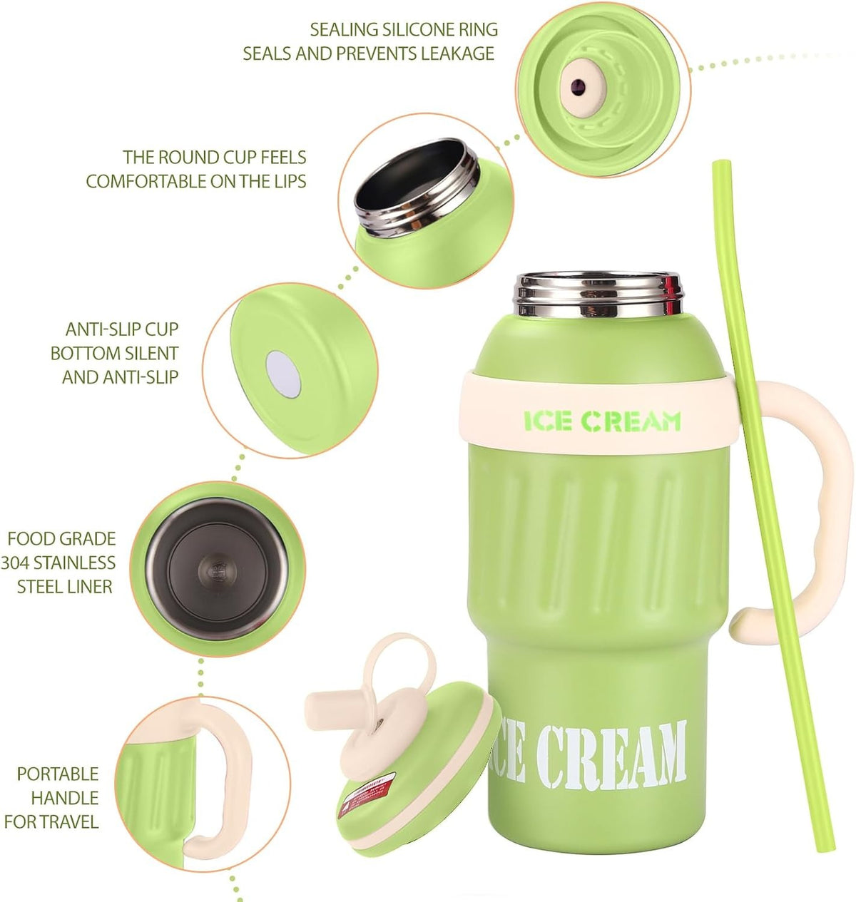 Stainless Steel Insulated Tumbler with Handle & Straw  1000ml